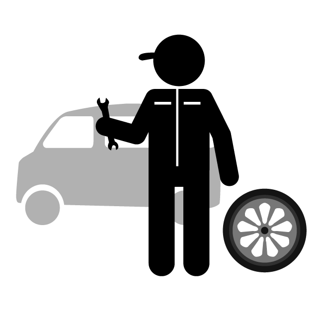 Auto mechanic ｜ Spanner ｜ Tire ｜ Factory-Illustration / Clip art / Free / Photo / Icon / Black and white / Simple