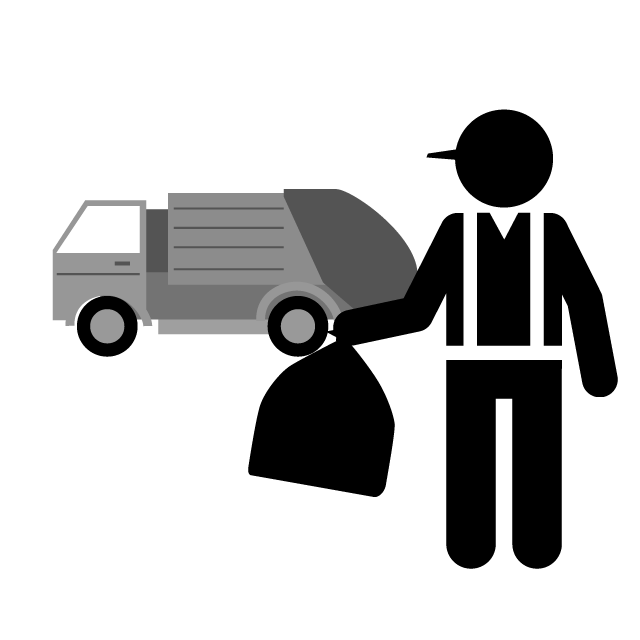 Garbage collector ｜ Truck ｜ Cleaner ｜ Garbage truck --Illustration / Clip art / Free / Photo / Icon / Black and white / Simple