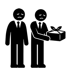 お詫びの品を持って取引先へ謝罪に向かうスーツ姿の会社員二人