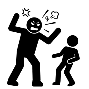 大きな人影が小さな人影に向かって激しく怒鳴りつけているパワハラのイラスト